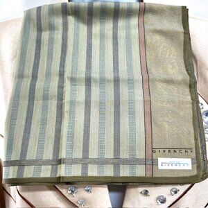 New Ta on GIVENCHY Men Handkerchief 18" Silk Cotton Olive green brown stripe(97)